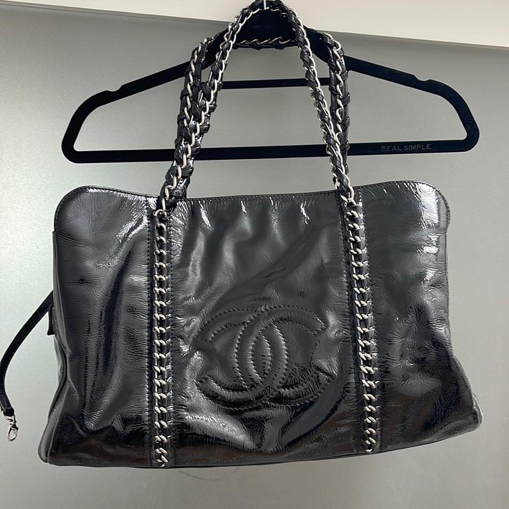 Patent leather chanel duffle like bag